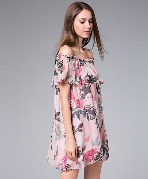 Dress - Pink natural printed silk georgette mini dress